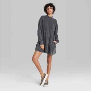 Wild Fable Mineral Wash Black Gray Long Sleeve Mini Sweatshirt Dress
